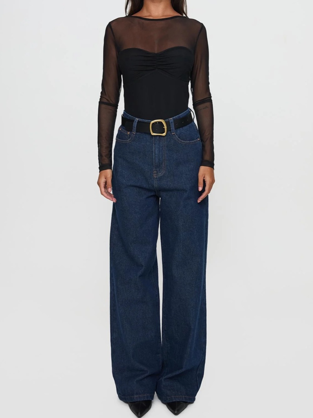 Princess Polly Nicolo High Rise Straight Leg Jeans Mid Raw Denim